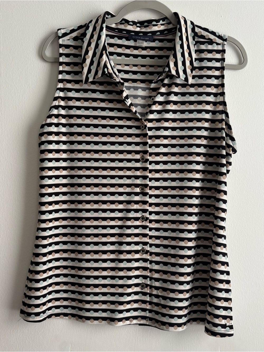 Tommy Hilfiger Stripe Polka Dot Button-Up Blouse Women’s L